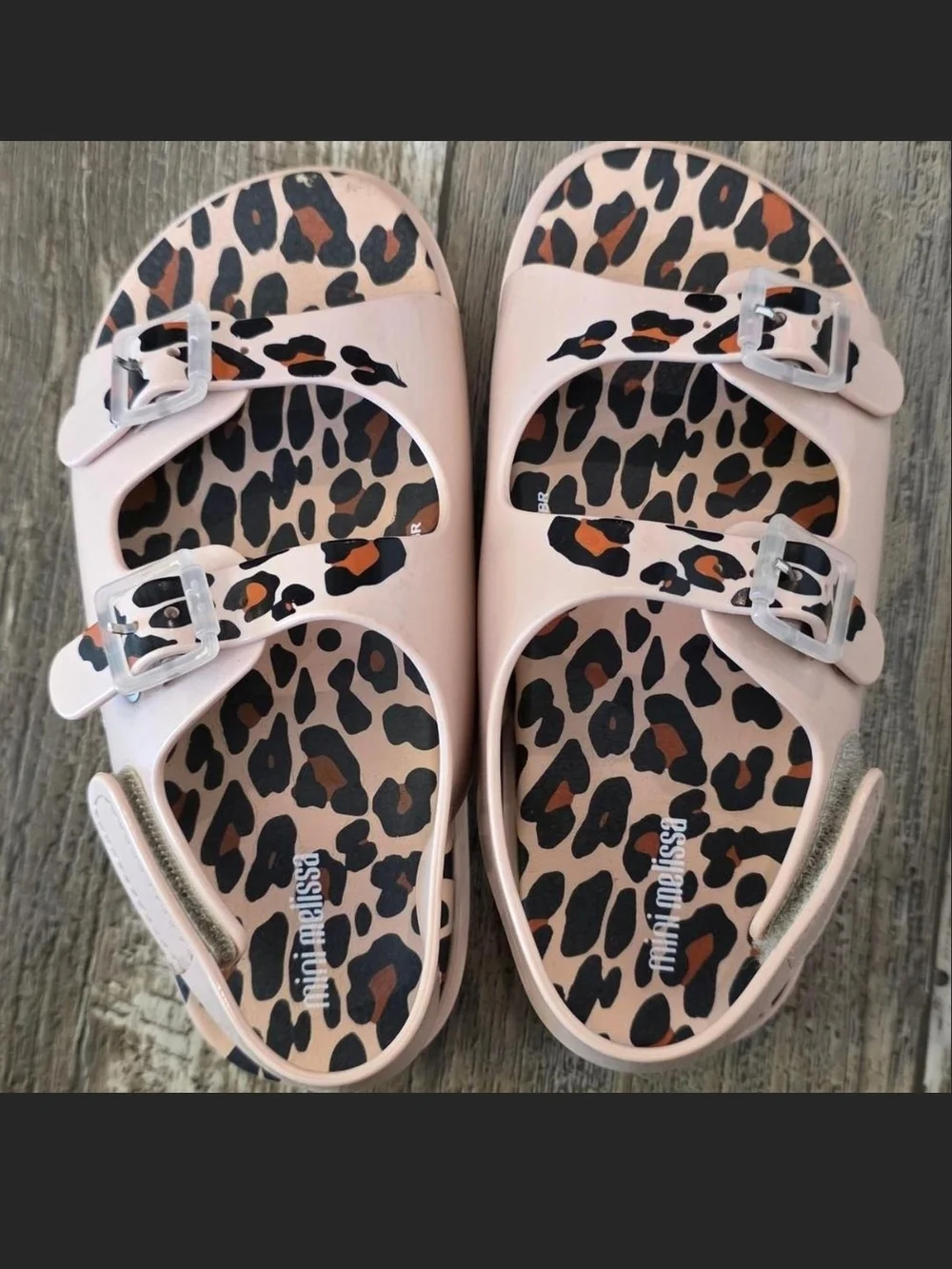 Mini Melissa Pink Leopard Print Buckle Sandals